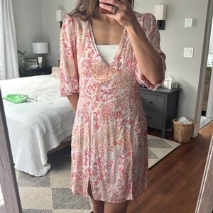 Lightweight Paisley Print Long Sleeve Mini Dress